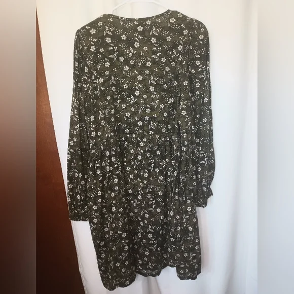 Old Navy Peasant Dress XL Mini Green Floral Balloon Sleeve Boho Forest Fairy - Picture 7 of 13
